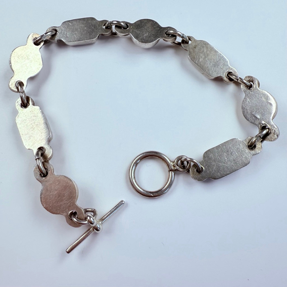 Modernist Petrified Fossilized Wood Ball Chain Sterling Silver 925 VTG Bracelet - Picture 5 of 8